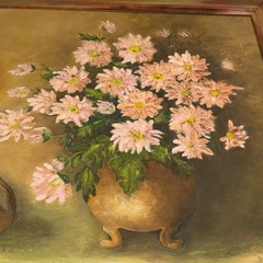 Vintage Floral Still Life Oil Painting Signed Buchanan Pink Chrysanthemums-canva