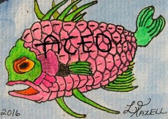 A1238 ORIGINAL ACRYLIC ACEO PAINTING BY LJH „PUFFER FISH“