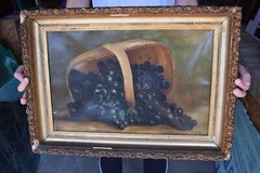 Old Still Life Oil Painting on Canvas, Basket of Blueberries (JC256) chalice co