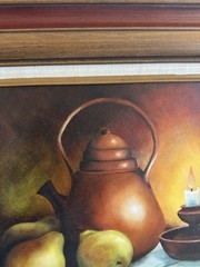 Vintage Original Kitchen Still Life Oil Painting Wood Frame Signed Wall Art