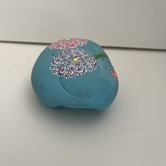 Dot Mandala Hand Painted Art Stone Flower Theme One Of A Kind 5 Inches