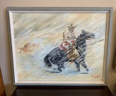 Billy Chestnut Original Painting 1958 Canvas Cowboy on Horseback 27×21