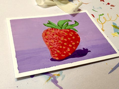 ACEO Original OOAK Strawberry Illustration Acrylic Painting card, 2.5×3.5” JLS