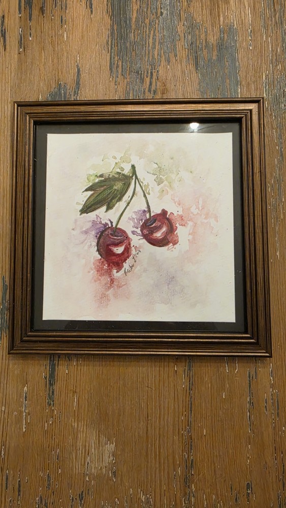 Original Watercolor Cherries „6×6” Framed