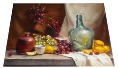 New Original Oil Painting Still Life Realism Glass Bottle, Vase w Fruits Signed
