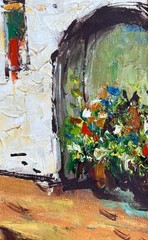 Vintage Cityscape Landscape Oil Painting Art Homes People Artist Signed Framed
