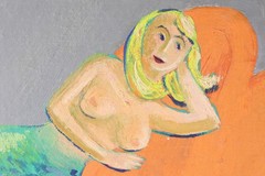 Vintage 1956 Outsider / Folk Art Mermaid Oil on Board Painting Signed C. Weber