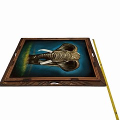 Vintage Velvet Elephant Wall Art Wood Framed Made in Mexico Safari Decor