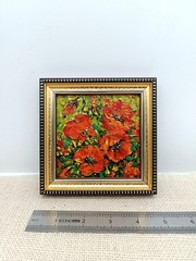 Original Oil Painting Summer Landscape Wildflowers Red Poppies Signed 4×4