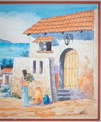 Lovely Vintage Painting of Puerto Vallarta Cityscape Illegibly Signed 16.5×20.5