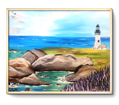 Yaquina Bay Lighthouse Oregon Painting 16×20 Original Coastal Wall Art