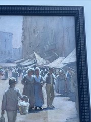 HERBERT FARNUM PAINTING ANTIQUE FINEST STREET MARKET LISTED FAMOUS RHODE ISLAND