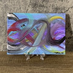 Original 5″ X 7″ Abstract Acrylic Painting On Canvas Panel With Easel