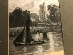 Antique Published Signed Illustration Art Painting Boats Thames Church HySandham