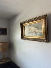 ANTIQUE 19TH CENTURY FRENCH IMPRESSIONIST OIL PAINTING OLD SEASCAPE SHIP BOAT