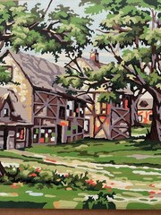 Vintage PAINT BY NUMBERS Hand Painted Autumn Fall House Trees #4