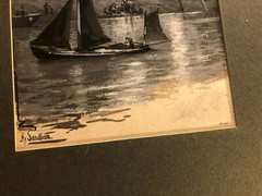 Antique Published Signed Illustration Art Painting Boats Thames Church HySandham