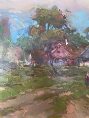 Oil painting Outside the village Ukrainian decor original art