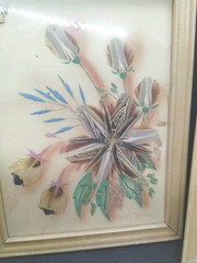 Ida Bisek Prokop (Lot Of 2) Handmade Feather Flower Craft Dakota Prairie Framed