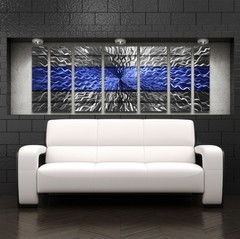 Large Blue Metal Wall Art Panels Modern Contemporary Abstract Sculpture Decor