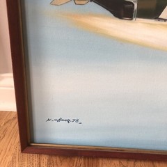 Military Fighter Plane with Falling Missile Painting by K Chong ? 1978