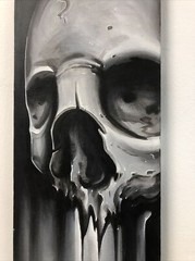 Skull black and white original painting tattoo art graffiti art outsider art