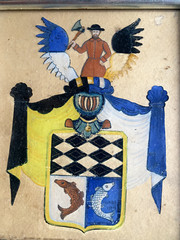 Behind Glass Painting Heraldry Coat of Arms Antique Unknown Original Feudal