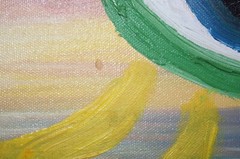 BEACH EYE UFO Psychedelic Ancient Mod Original Oil Painting ALEX CROWLEY Signed