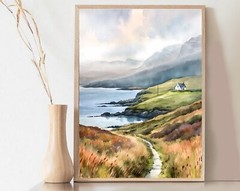 Ireland Painting Irish Coastal Cottage Wild Atlantic Way Watercolor Art Print