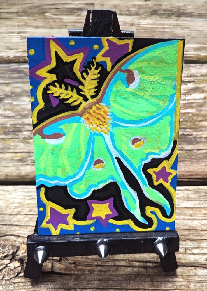 Luna Moth witch nighttime stars dark marker illustration ACEO Size