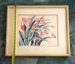Original Watercolor Blue & Pink Hues Tulips Signed California Artist Karen March