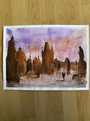 Watercolor Prague Painting City Decoration Praha Art Czech Republic Church City