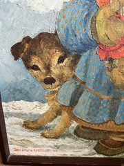 1966 Joan Arend Kickbush Girl And A Dog Framed Original Oil Painting