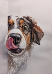 Funny Sneaky Dog Watercolor Painting Pet Animal Lover Gift Nursery Art Puppy
