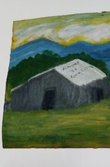 Southern Folk art 85 MILES TO ROCK CITY Painting Signed M.F 84 Cardboard 10×13