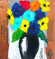 CLOROX „FLOWERS“ Upcycled CARDBOARD PAINTING Unique Affordable ART SWARTZMILLER 