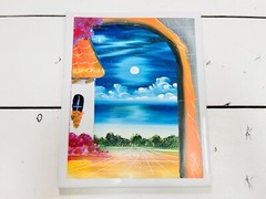 Painted Ceramic Tile Art Painting Moon Scene Mexican Signed By Artist Original