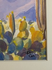 Vintage Painting Arizona Southwest Desert Cactus Watercolor by Fred Carter