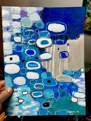 Abstract Waterfall Painting 9×12” Original on Paper Emilia Bachelier Art