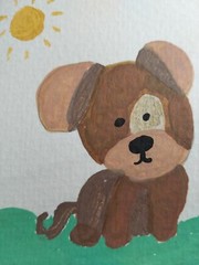 Puppy ORIGINAL Painting on paper COLLECTIBLE WHIMSICAL ANIMALS DOG 3 inch by GAT