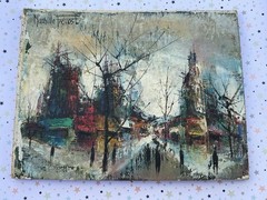 Vintage 7”x5” Original French Street Scene Oil Painting By Maurille Prevost