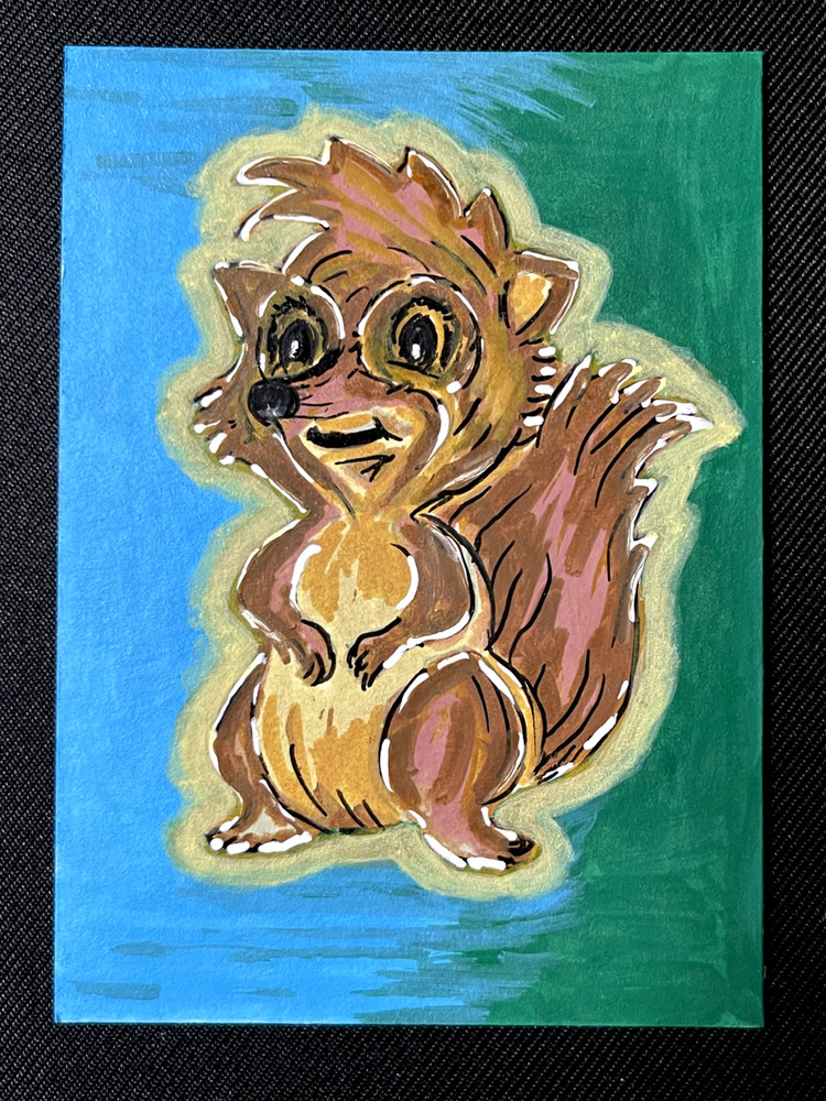 ACEO Original, Abstract Chipmunk or Squirrel, Mini Art Painting, by Annibbie