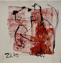 Red dog original acrylic picture/canvas drawing orig sign ZM 20x20cm