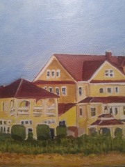 Original Contemporary 10×10 Acrylic Painting Vacation Hideaway Earth Tones…