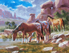TOM HAAS painting ‚Clear Creek‘ oil 11×14 Monument Valley Arizona wild horses