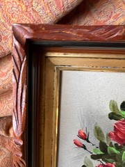 Old Vintage Signed Floral Oil Painting Still Life Flowers Antique Picture Frame