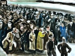 Concentration Camp-Holocaust Watercolor Painting-1970s-Israel Louis Winarsky