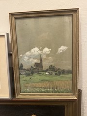 Ernst Liebermann “Village Church”Gouache and Graphite On Paper German Exp. 1920