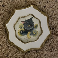 Black Octopus Cat Original Art – Cat Octopus Yellow Tentacles – Clockwork Art