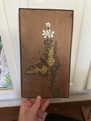 Butterfly & Bloom by R.A.C. Hand-Painted Butterflies Flowers Wood Signed 1982
